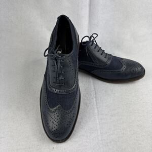 Henry Ferrera Men's Size 9 Wingtip Lace-Up Oxford Shoes Faux Leather & Denim